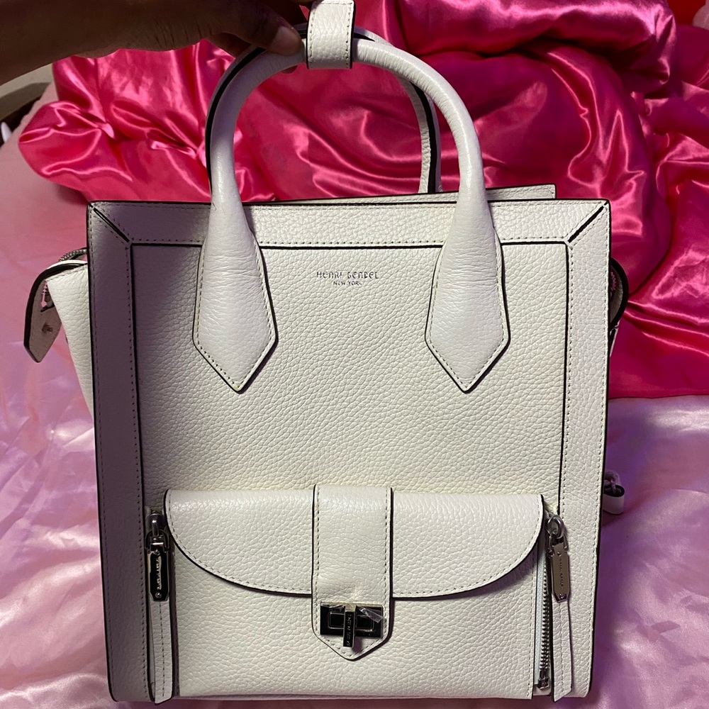 Henri Bendel Leather Top Handle Bag Backpack White